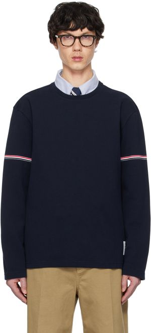 Thom Browne T-shirt à manches longues de rugby bleu marine en coton