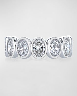 Platinum 7 Stone Band with Bezel Set Oval Cut Diamonds, 1.40ct