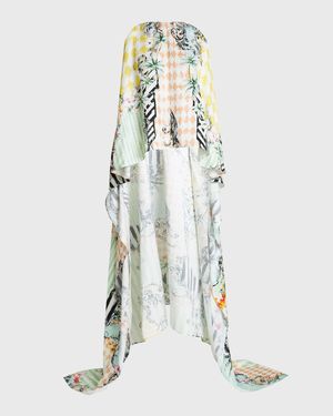 Monogram Baroque-Print Sleeveless High-Low Kaftan
