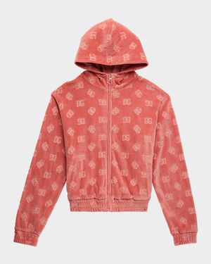 Girl's Interlocked DG Velvet Hoodie, Size 4-6