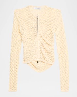 Pointelle Zip Cardigan