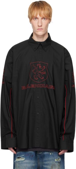 Balenciaga Chemise noire à images à logo brodées