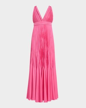 Hazel Sleeveless Deep V-Neck Plisse Maxi Dress