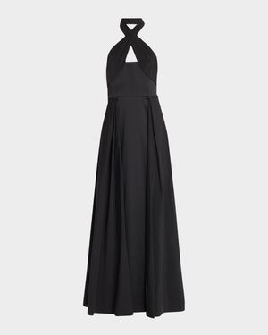 Cutout Pleated Mikado Halter Gown