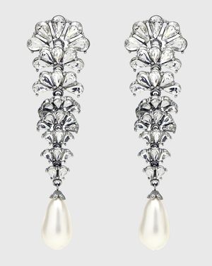Crystal Fan Earrings w/ Pearly Teardrop