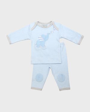 Boy's Striped Elephant Embroidered Top w/ Leggings, Size 0-24M