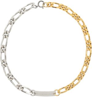IN GOLD WE TRUST PARIS Collier en chaine figaro argenté et doré