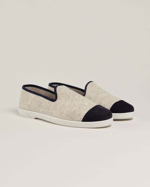 Angarde - Chausson homme laine, beige marine - Taille 46 - Beige