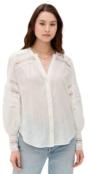 L'AGENCE Kiera Trim Blouse Ivory S