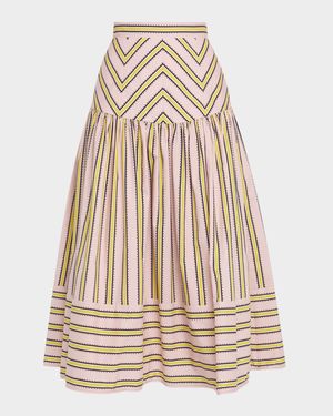 Kristina Striped Drop-Waist Midi Skirt