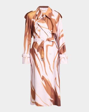 Risto Abstract-Print Belted Trench Coat