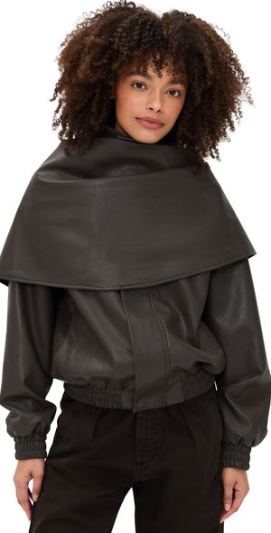 Pixie Market Leather Scarf Bomber Jacket Brown M