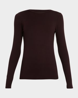 Soft Touch Flat-Edge Long-Sleeve Crewneck Top