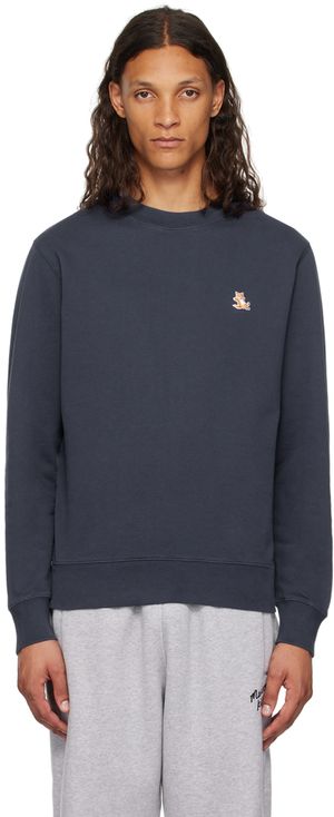 Maison Kitsuné Pull molletonné bleu marine à logo de renard