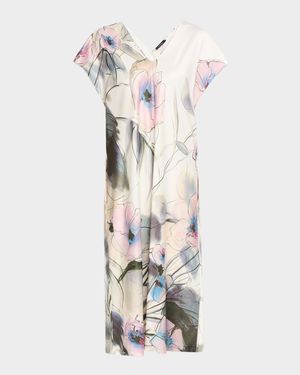 Hiyaku Floral-Print Charmeuse Caftan