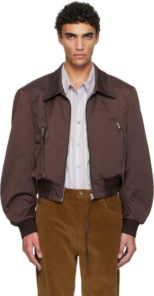 RECTO Brown Zipper Details Structured Tim Bomber Jacket