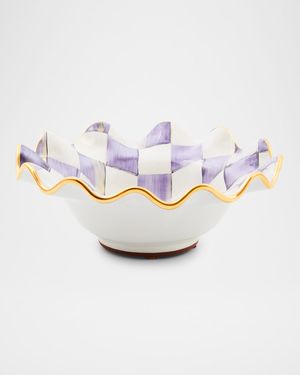 Plum Check Fluted Ceramic Breakfast Bowl
