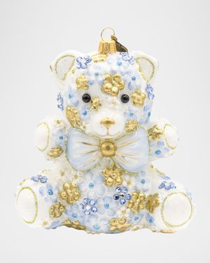 Blue Floral Teddy Christmas Ornament