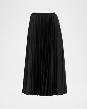 Pleated Crepe Satin Midi Skirt