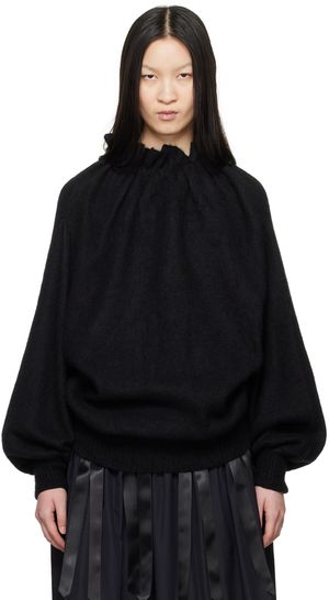 Simone Rocha Black Gathered Pleated Neck Sweater