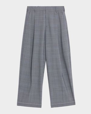 Check Pleated Wide-Leg Trousers