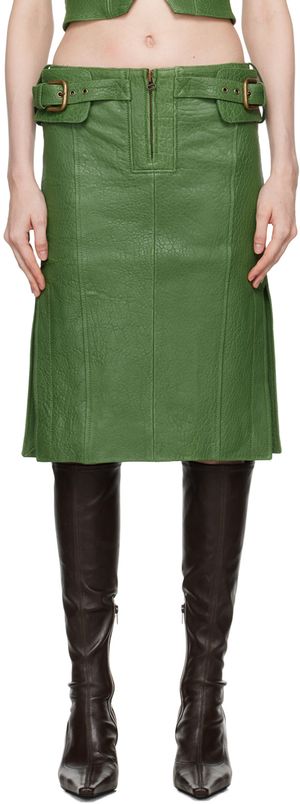 KNWLS Green Velox Leather Midi Skirt