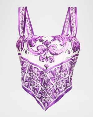 Majolica Silk Twill Crop Scarf Top