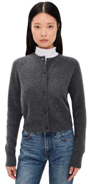 White & Warren Cashmere Waffle Cardigan Dark Slate Heather M