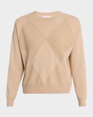 Cashmere, Silk, and Wool Diamond-Pattern Sweater