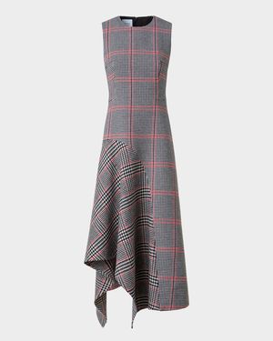 Houndstooth Wool Fresco Midi Dress