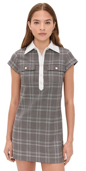 alice + olivia Darby Collared Mini Dress Dark Chocolate/Off White XS