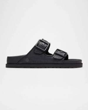 Arizona Raffia Dual-Buckle Slide Sandals