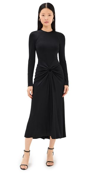 Victoria Beckham Long Sleeve Gathered Midi Dress Black 14