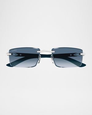 Men's Rimless Metal C-Hinge Rectangle Sunglasses