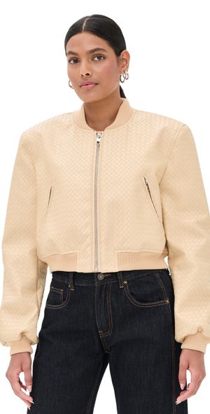 Lioness Allure Faux Leather Bomber Jacket Beige S