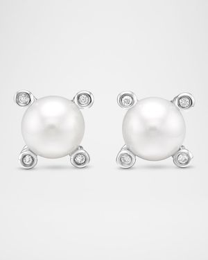 Cable Collectibles Pearl Earrings with Diamonds and Silver, 7mm
