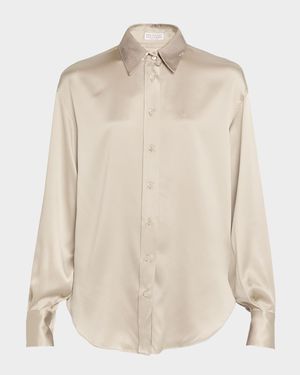 Silk Satin Button-Down Shirt