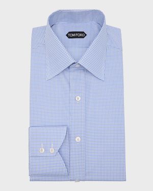 Men's Twill Micro-Gingham Slim-Fit Dress Shirt