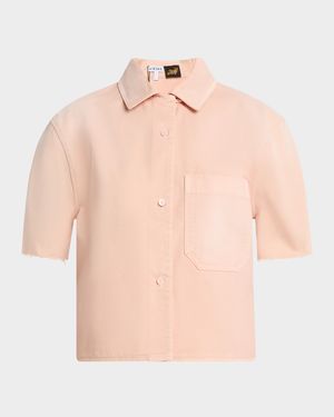 Anagram Short-Sleeve Crop Button-Down Shirt