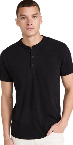 rag & bone Classic Short Sleeve Henley Jet Black XL