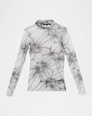 Natasha Printed Mesh Turtleneck