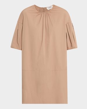 Isotta Pleated Short-Sleeve Mini Shift Dress