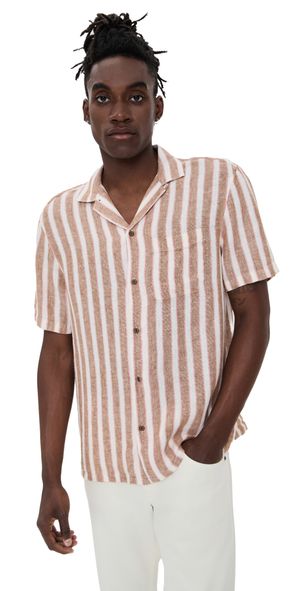 Faherty Palma Linen Camp Shirt Sienna Valley Stripe L