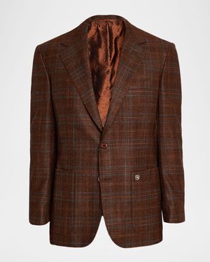 Men's Multi-Plaid Notch Lapel Sport Coat