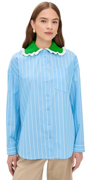 ESSENTIEL ANTWERP Joyful Crochet Collar Shirt Combo1 Bright Sky S