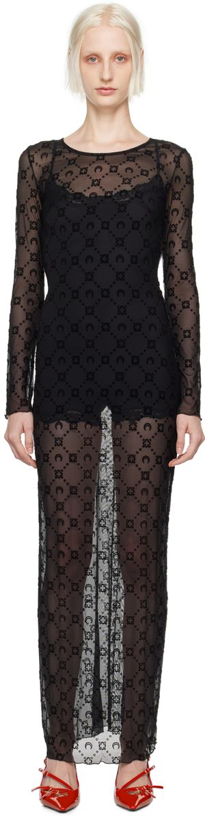 Marine Serre Robe noire à motif Moonogram