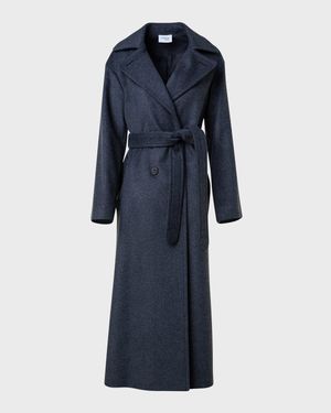 Long Double-Breast Belted Wool-Cashmere Coat