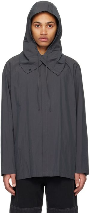 AMOMENTO Gray Hooded Shirt