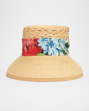 Raffia Bucket Hat With Silk Scarf