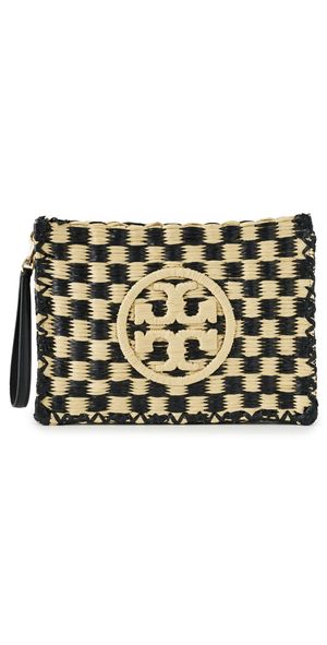 Tory Burch Ella Straw Pouch Black / Natural One Size